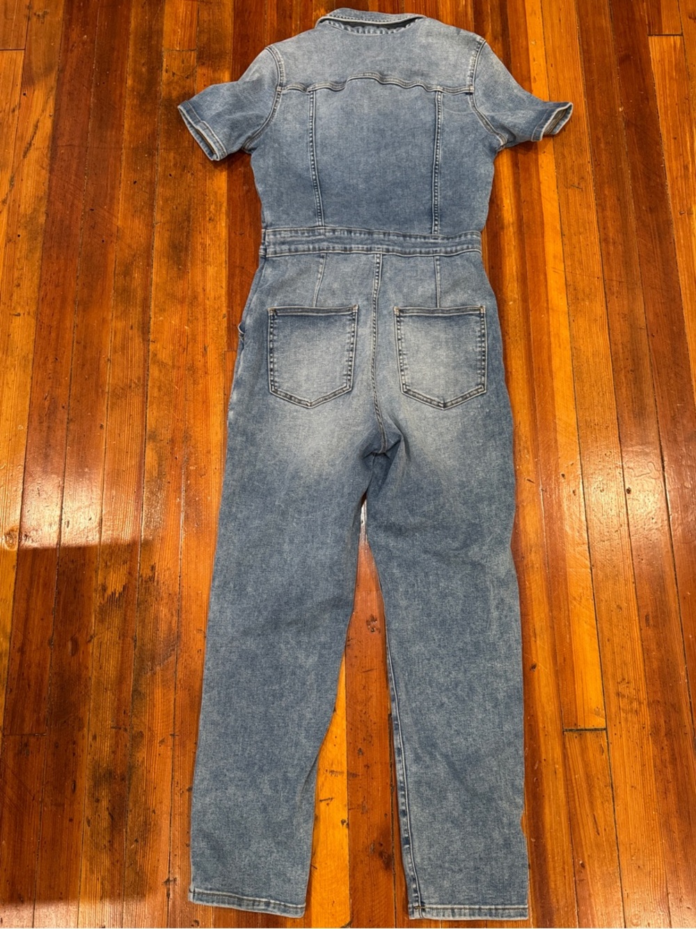 aerie Washed Blue Denim Short Sleeve Utility Jumpsuit - Picture 4 of 4
